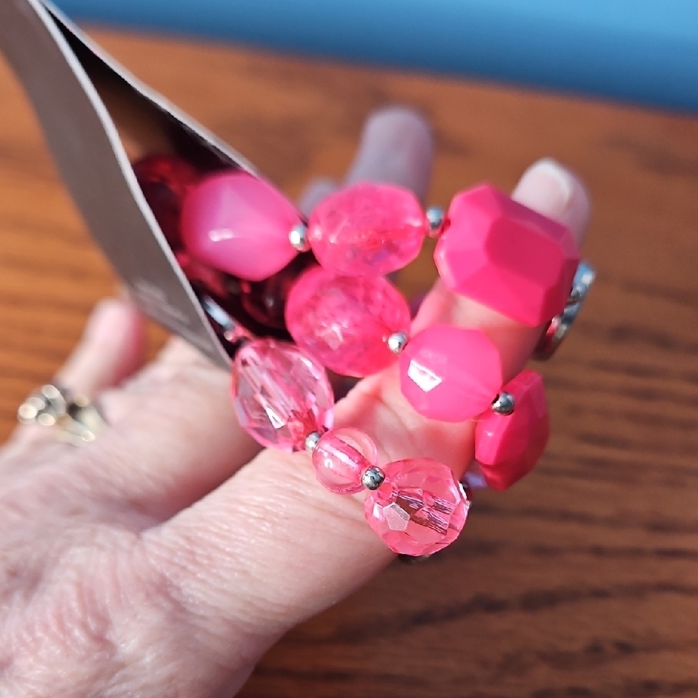 Paparazzi Vibrant Pink and Silver Bracelet Set Of 3 - Picture 4 of 5